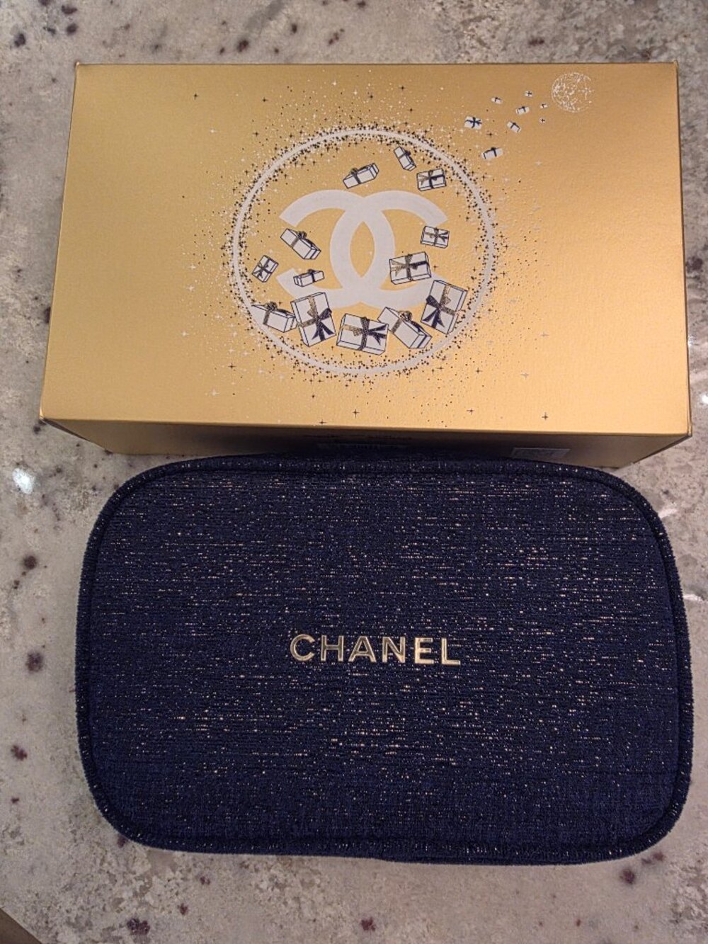 Great Chanel Beaute Navy Tweed Makeup Bag/Pouch